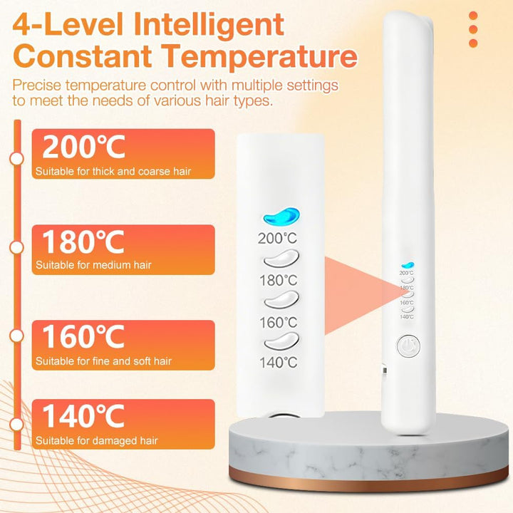2 In 1 Mini Glätteisen Kabellos und Lockenstab, Hair Straightener, 4 Temperaturen, Wiederaufladbare