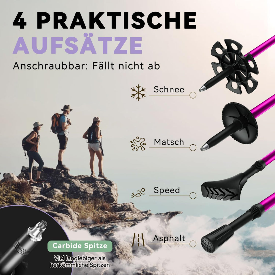 DOBESTS Wanderstöcke, Nordic Walking Stöcke Aluminium & Carbon, mit extra Gummipuffer und Tragebeute
