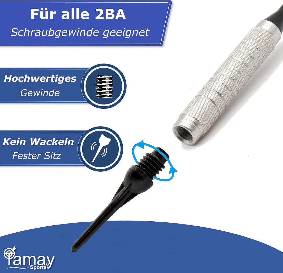 Tamay Dartspitzen Kunststoff 1000 Stück Premium Softdart Spitzen I Short Tip I 2BA Gewinde I Dartpfe