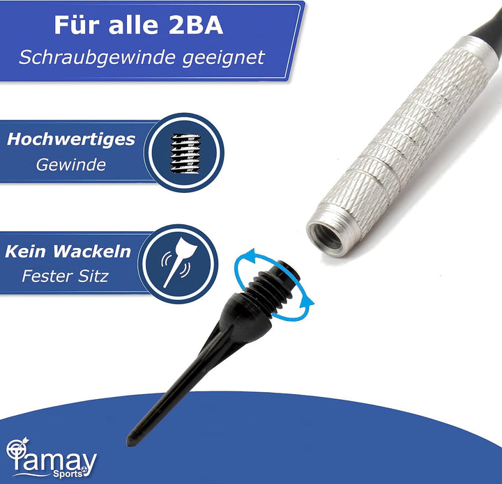 Tamay Dartspitzen Kunststoff 1000 Stück Premium Softdart Spitzen I Short Tip I 2BA Gewinde I Dartpfe