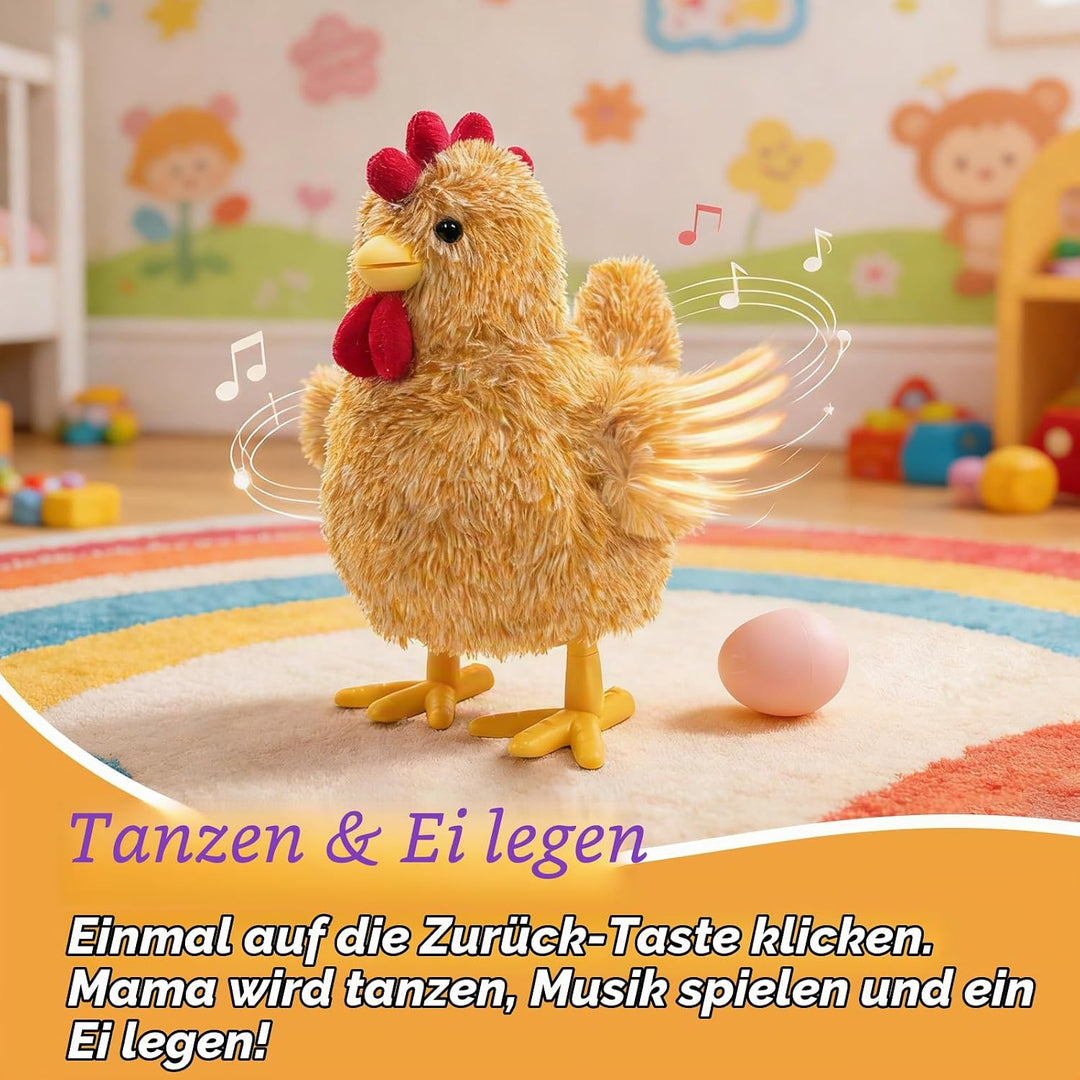 YH YUHUNG Interaktives Mama-Huhn Plüschspielzeug, Geht Singt und Legt Eier, Elektronisches Bauernhof
