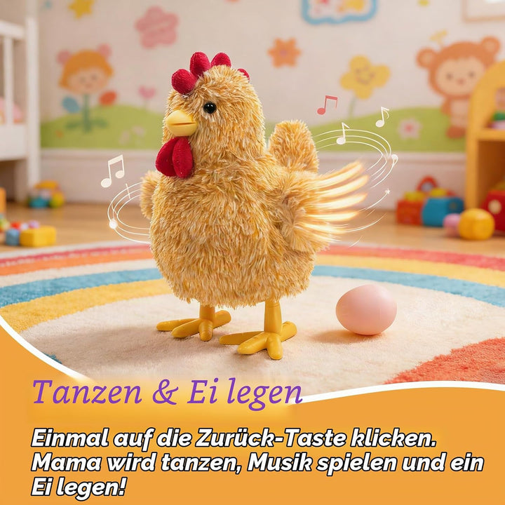 YH YUHUNG Interaktives Mama-Huhn Plüschspielzeug, Geht Singt und Legt Eier, Elektronisches Bauernhof