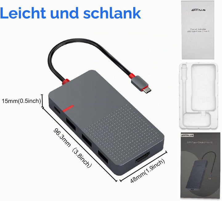 USB C Hub, 7 in 1 Laptop Docking Station，USB Verteiler with 4K HDMI, 3 Ports USB 3.0, TF/SD Kartenle