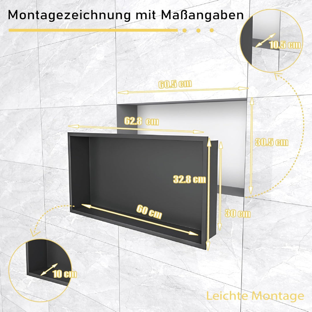 Edelstahl Wandmontierte Duschbrause, Wandnische mit Unterputz Einbau & wasserdichte Duschablage – Sc