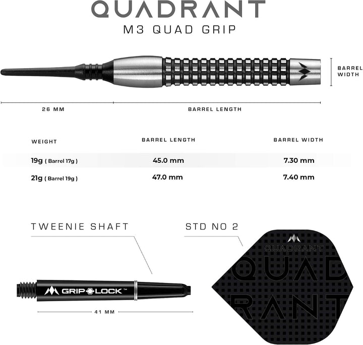 Mission Quadrant Dartpfeile, weiche Spitze, schwarzes Titan M4 20 g, M4 20 g