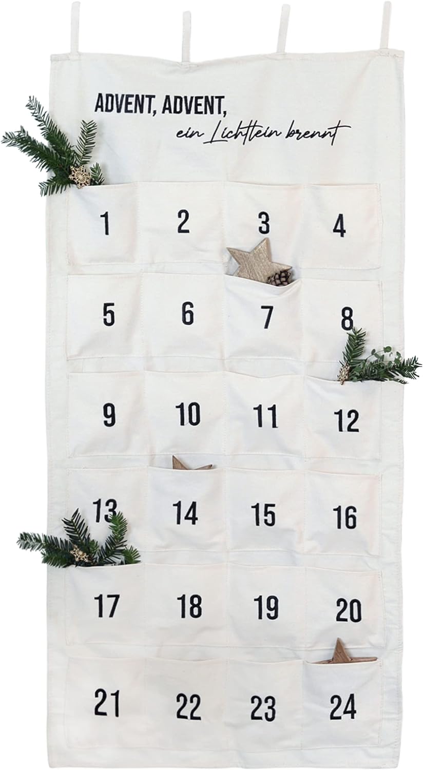Papierdrachen 24 Adventskalender aus Stoff zum Befüllen - ein Lichtlein brennt - hochwertig bestickt