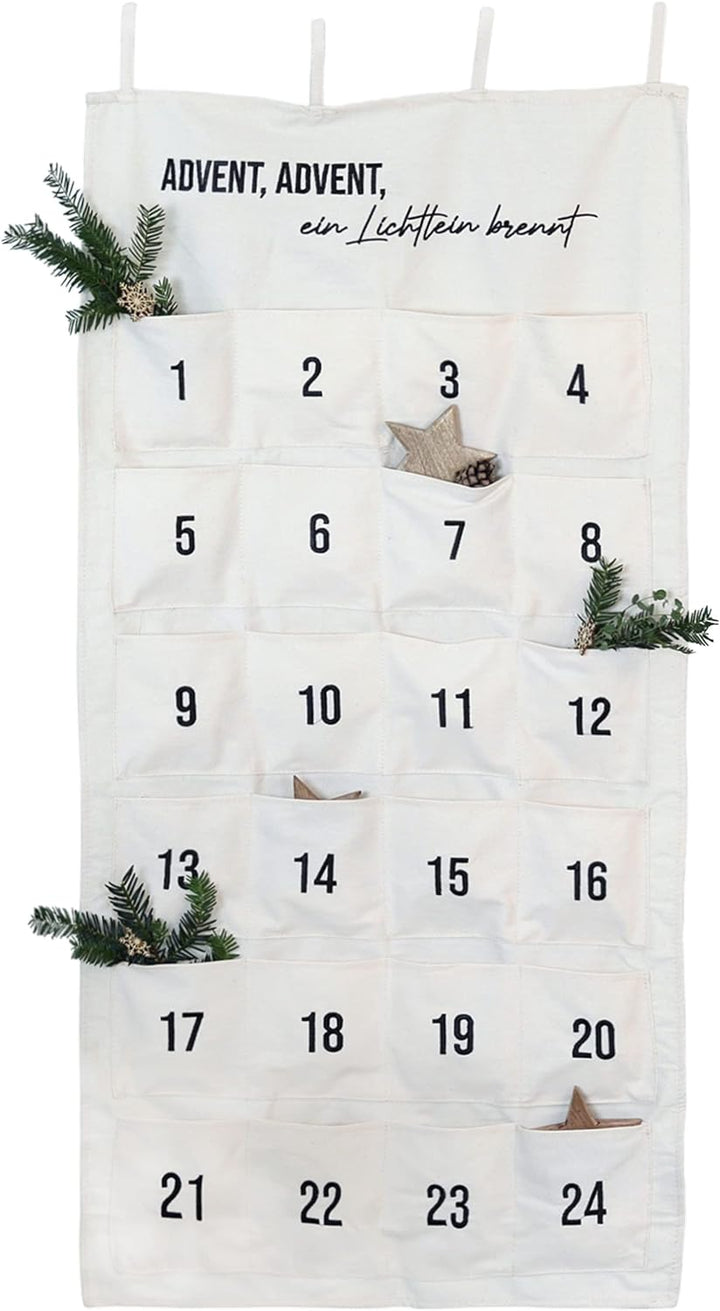 Papierdrachen 24 Adventskalender aus Stoff zum Befüllen - ein Lichtlein brennt - hochwertig bestickt