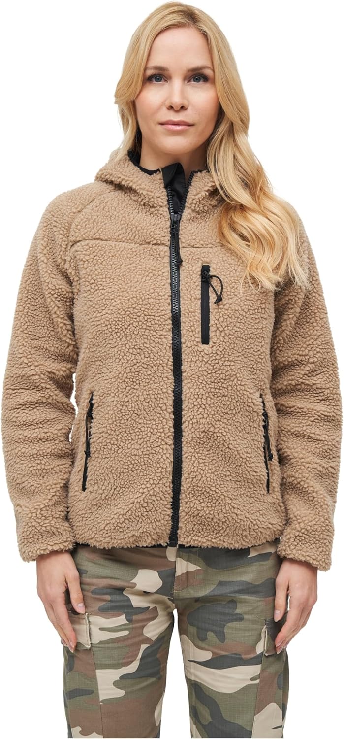 Brandit TEDDYFLEECE JACKE MIT KAPUZE DAMEN WINTERJACKE JAGD OUTDOOR FLEECEJACKE 4XL Coyote, 4XL Coyo