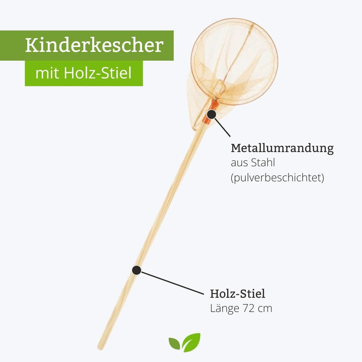 Rekord Kescher für Kinder (Metall, Orange) mit 72 cm Holz-Stiel, Durchmesser Kescher ca. 23 cm, Gesa