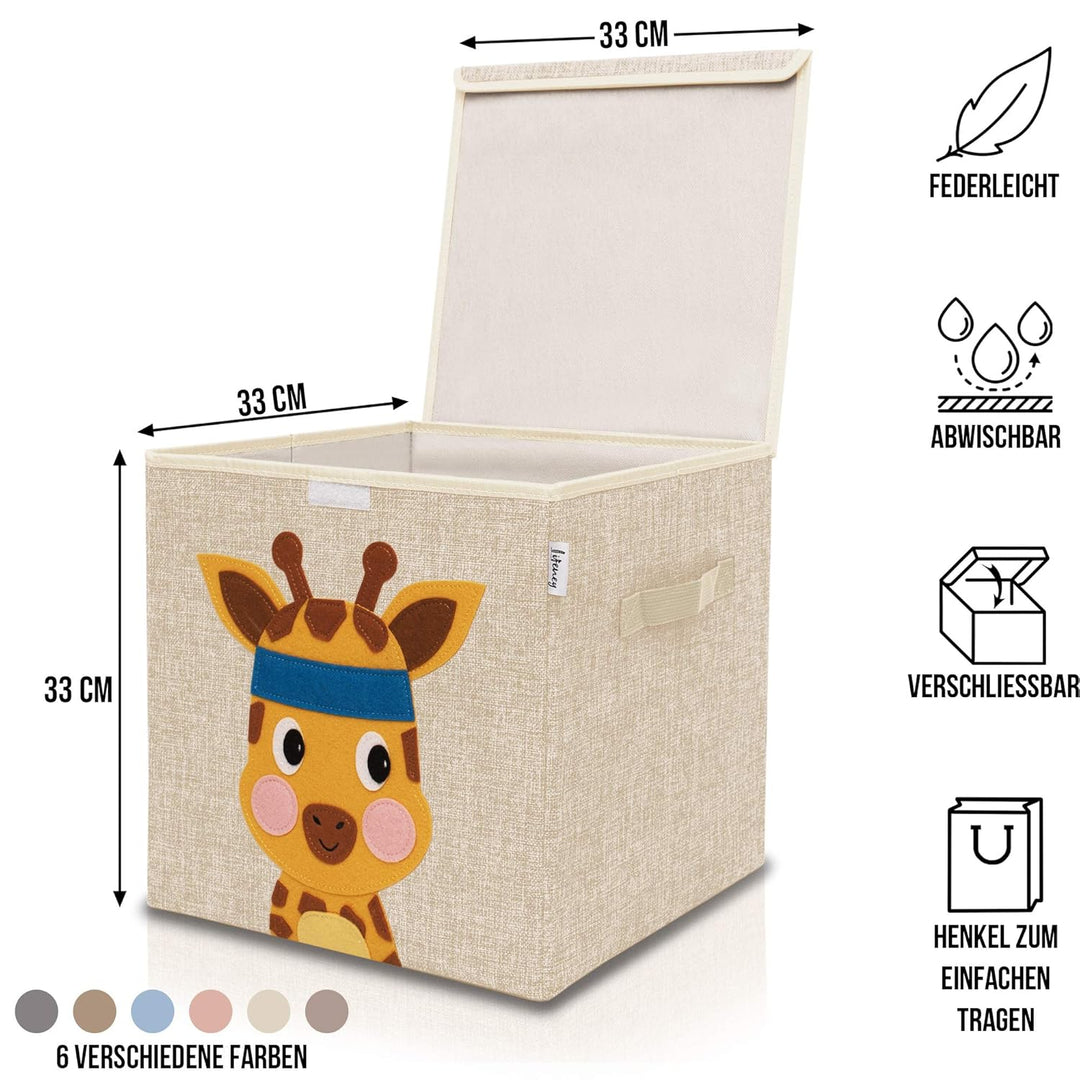 Aufbewahrungsbox mit Deckel und Giraffe I Spielzeugbox mit Tiermotiv passend für Würfelregale I Ordn