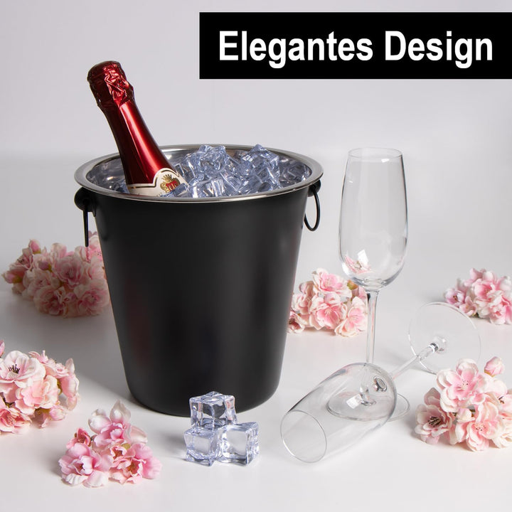COM-FOUR® 2x Sektkühler mit Henkeln - elegantes, glattes schwarzes Design - ideal zum Kühlen von Sek