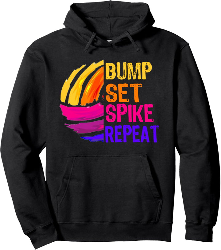 Volleyball Bump Set Spike Repeat Rainbow Teenage Girls Pullover Hoodie