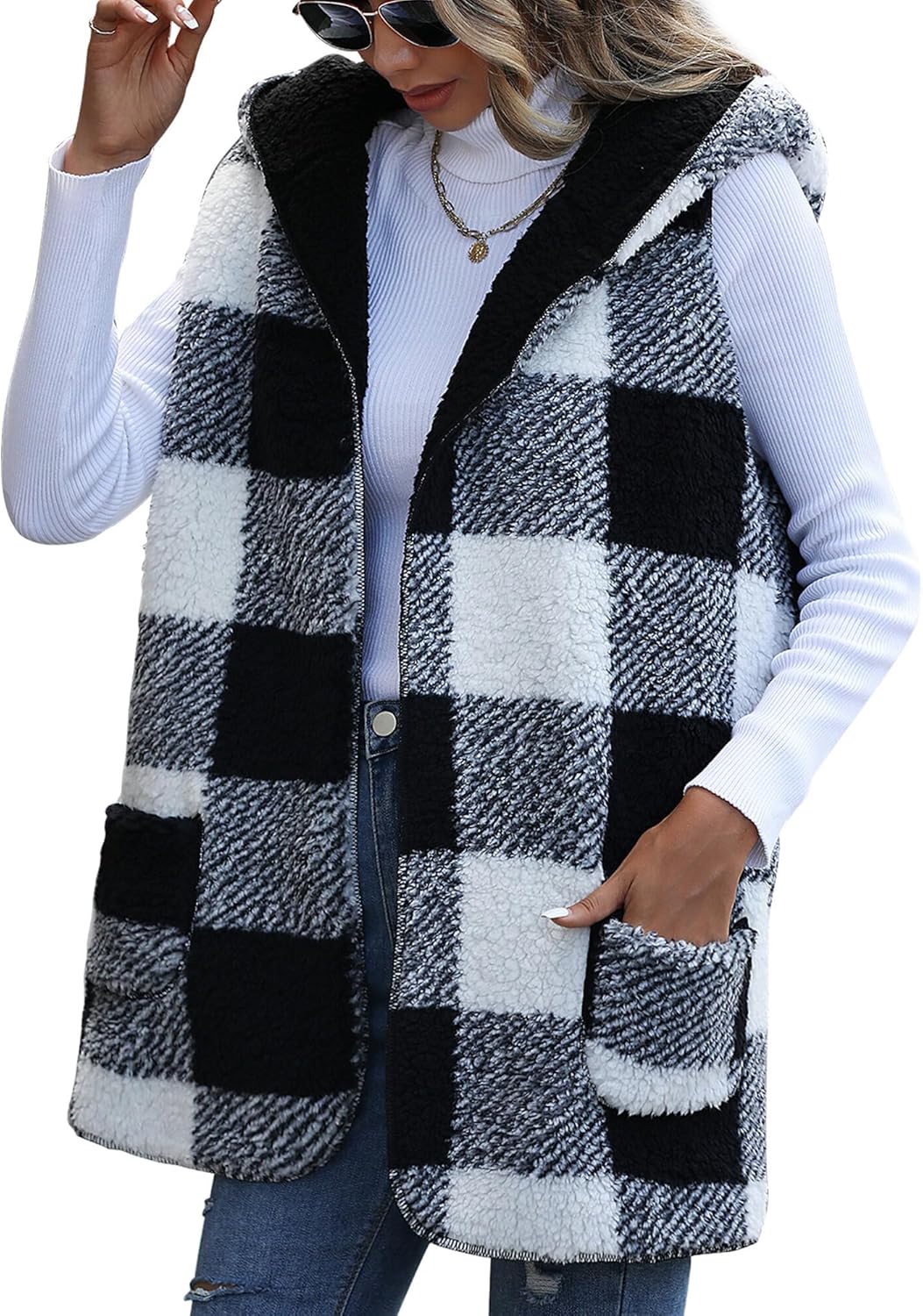 AIEOE Ärmellose Mäntel Damen Weste Fleecejacke Weich Warm für Herbst Winter S Style03-schwarz, S Sty