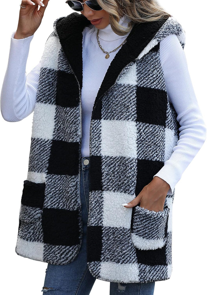 AIEOE Ärmellose Mäntel Damen Weste Fleecejacke Weich Warm für Herbst Winter S Style03-schwarz, S Sty