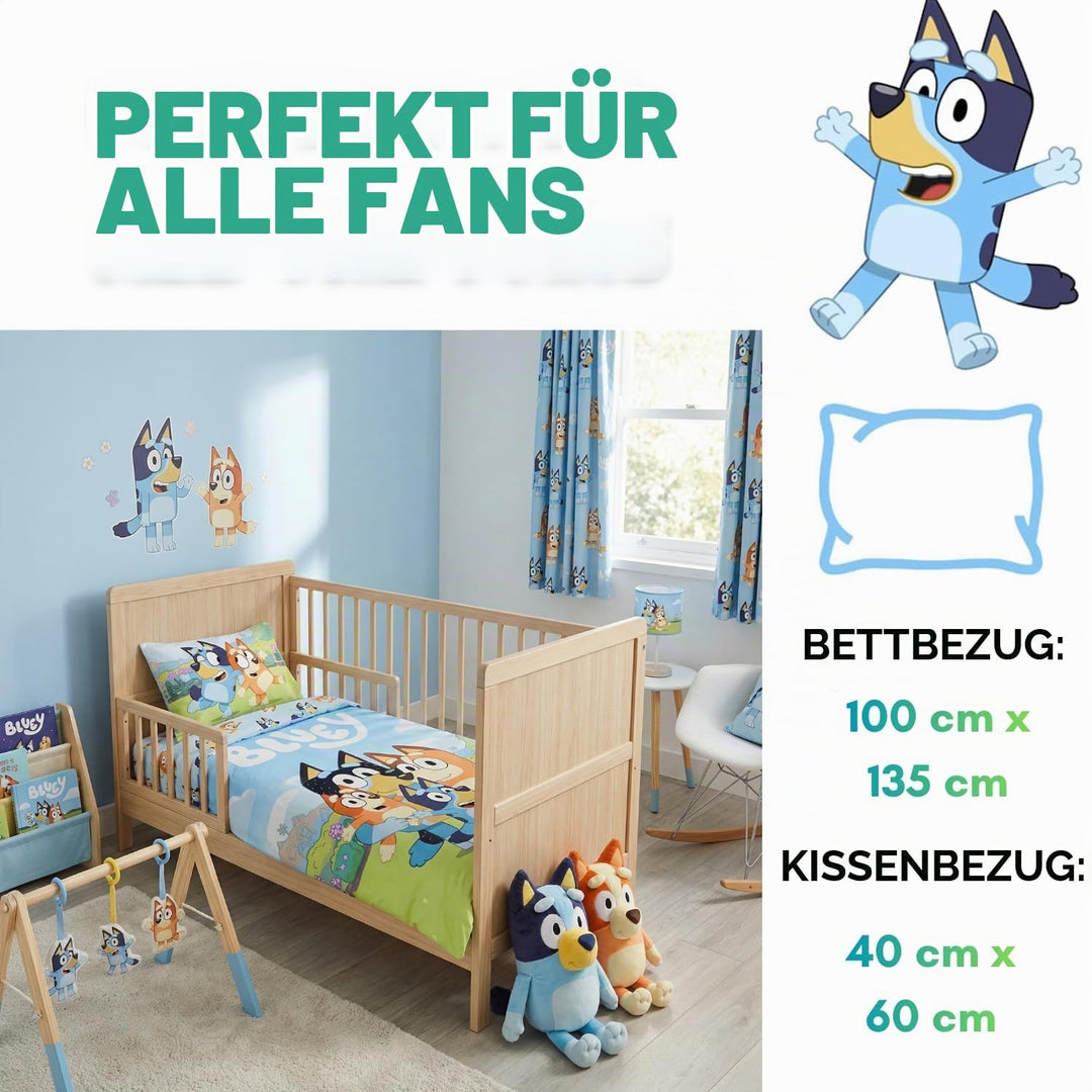 Bluey &amp; Bingo Junior Bettwäsche-Set | Bettbezug 100x135 cm mit Kissenbezug 40x60 cm | Offizielles Bl