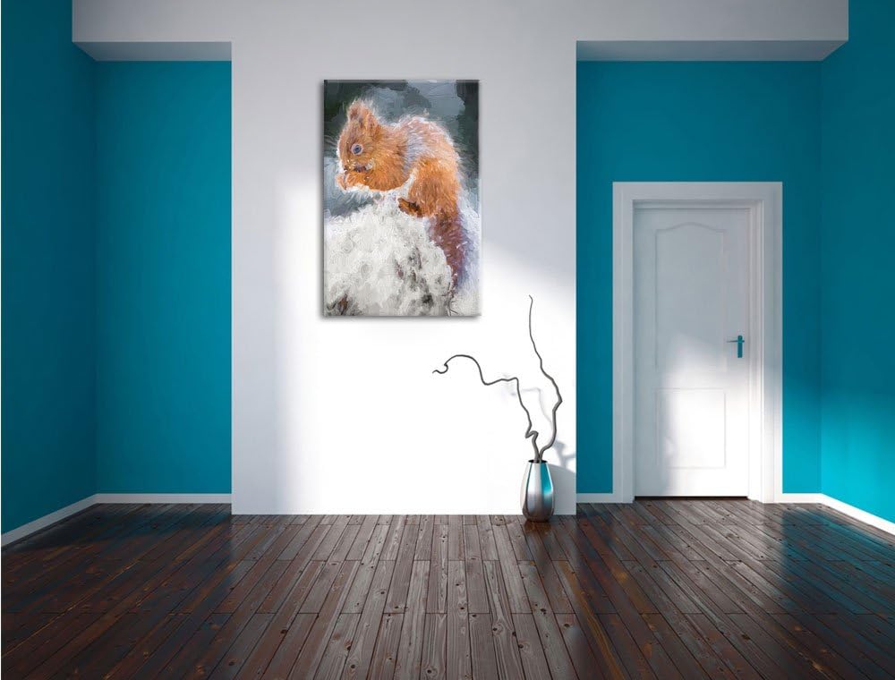 Pixxprint Kleines Eichhörnchen im Winter Pinsel Effekt, Format: 100x70 auf Leinwand, XXL riesige Bil
