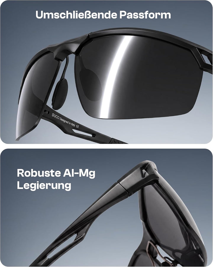 DUCO Sonnenbrille für Herren Retro Polarisierte Sonnenbrille Ultraleichte Sportbrille Al-Mg Metallra