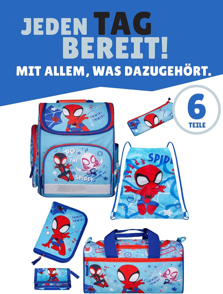 Familando - Schulranzen-Set für Spiderman Fans - Spidey & Friends - 6-teilig mit Sporttasche - Ergon