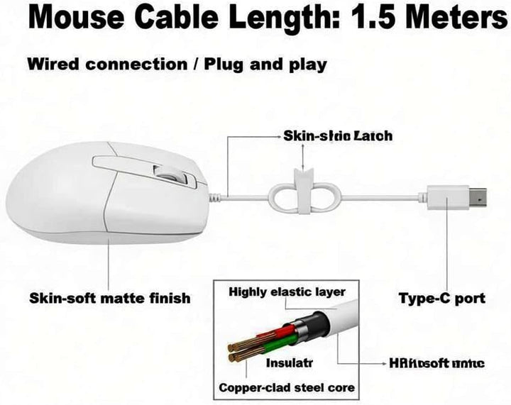 Kabelgebundene Maus USB C Geräuscharmes Klicken Optische Typ-C Mäuse mit 1.5m Kabel 1000 D-PI 3 Tast