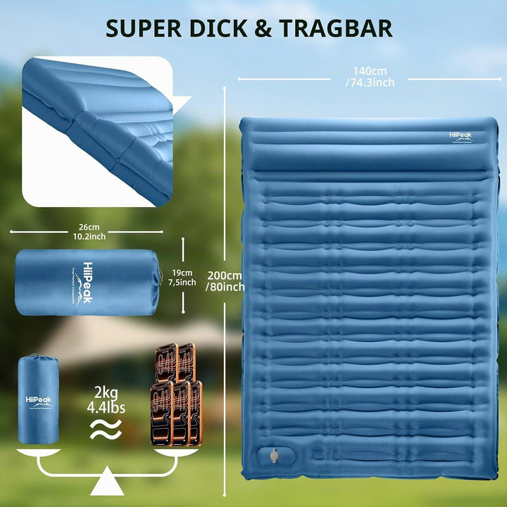 HiiPeak Ultraleichte Isomatte aufblasend - Luftmatratze Camping mit integrierter Fusspumpe &amp; Kissen,