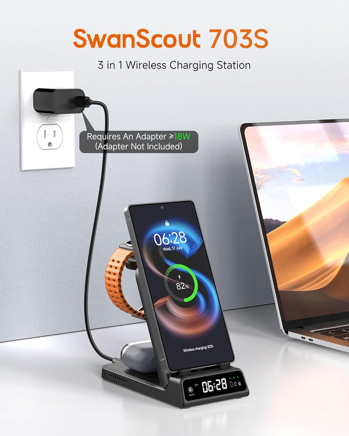 SwanScout Induktive Ladestation für Samsung, Kabelloses Ladegerät für Samsung Galaxy S24 Ultra, 3 in
