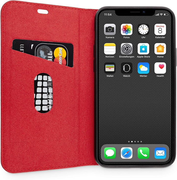 WIIUKA Echt Ledertasche Travel Nature Hülle für Apple iPhone 11 Pro Italienisches Leder, Vintage Rot