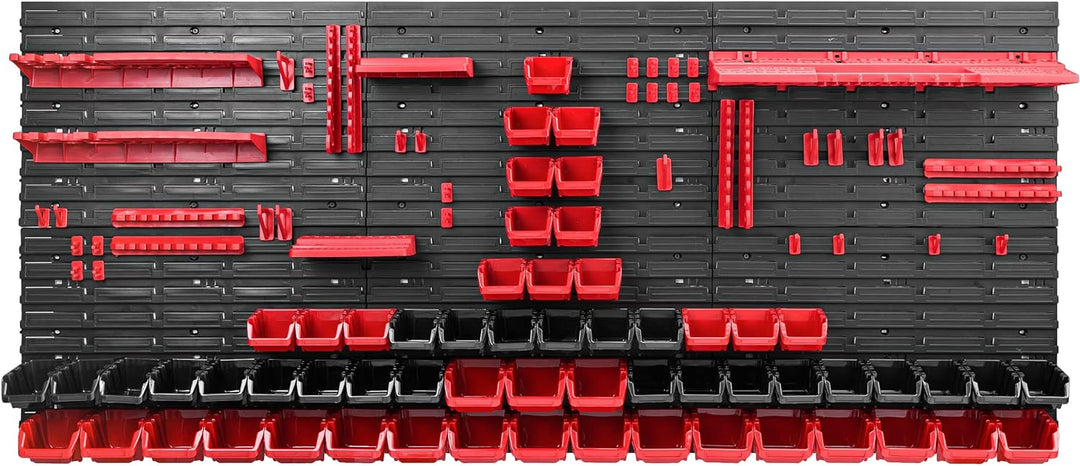 Lagersystem Werkstattregal | 172 x 78 cm | 60 stck. Box | Wandregal mit Werkzeughalterungen und Stap