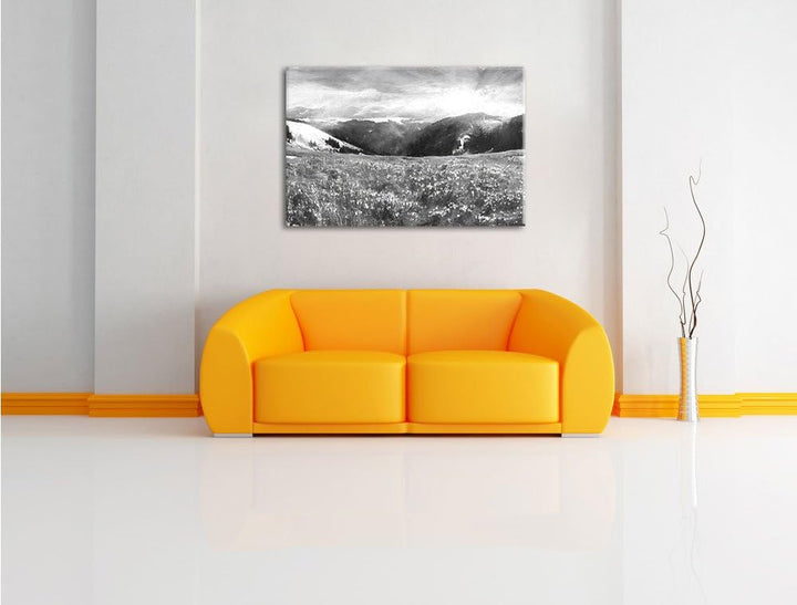 Pixxprint Berglandschaft Regenbogen / 100x70cm Leinwandbild bespannt auf Holzrahmen/Wandbild Kunstdr