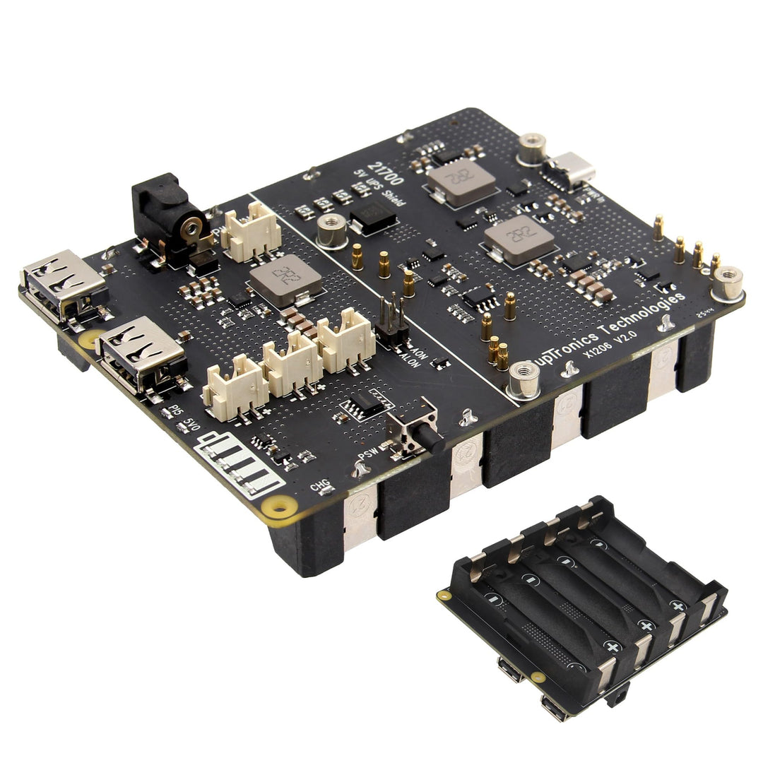 Geekworm X1206 4-Cell 5V UPS Shiled for Raspberry Pi 5, Max 5.1V 6A Output|Auto Power On|Safe Shutdo