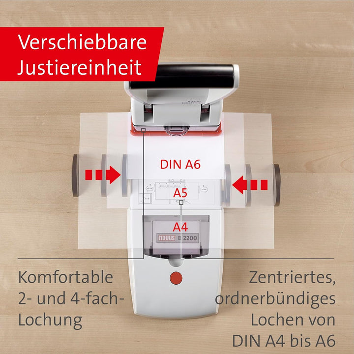 Novus B 2200 Blocklocher (200 Blatt, Zwei- und Vierfach-Lochung, Metall/Kunststoff) lichtgrau