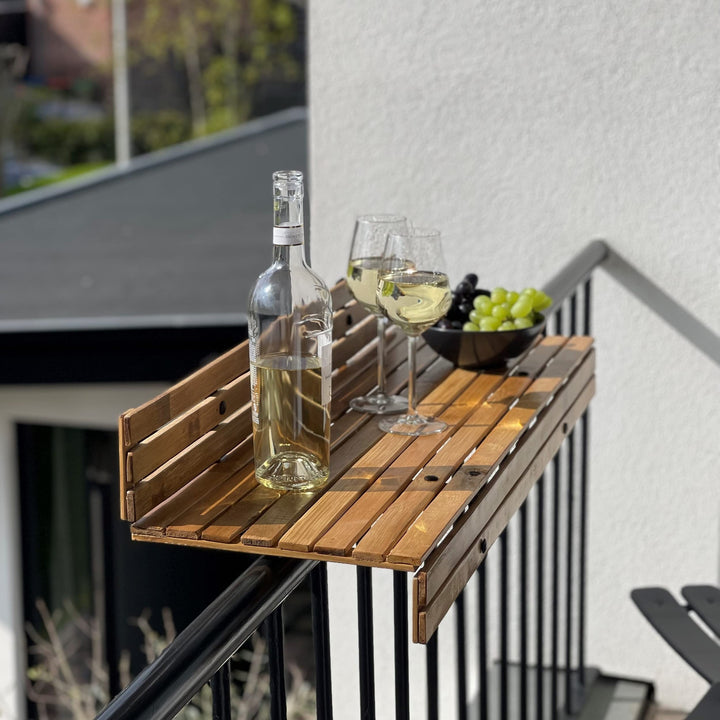 DE-COmmerce Balkonhängetisch aus Bambus Balkon Geländer Balkontisch Hängetisch Balkonbar (LxBxH) 88x