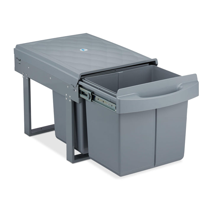 Relaxdays Einbaumülleimer 2-Fach, auziehbarer Küchenmülleimer für Unterschrank, 2x15 Liter, 34,6 x 3