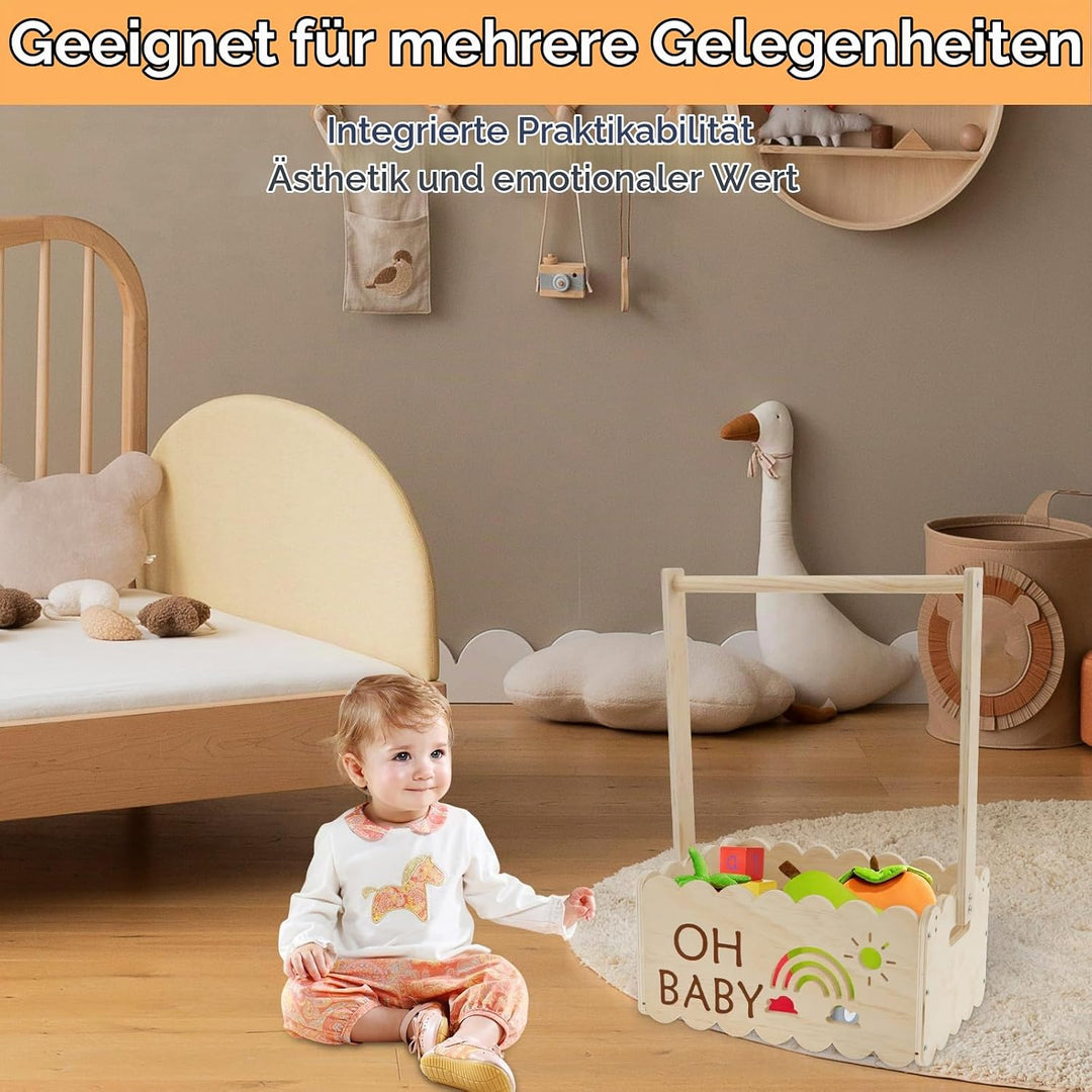 Babykorb Geschenk mit Griff,Holzkiste für Babyparty,Schrank Babypartykisten aus Holz,Multifunktional