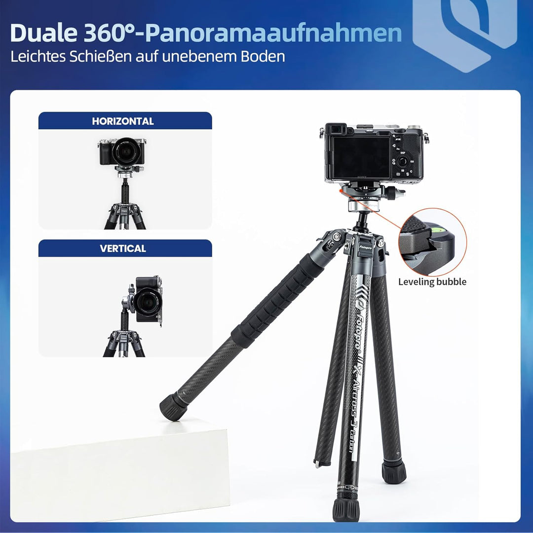 Fotopro X-Aircross 3 Lite 157cm Leichtes Reisestativ Kohlefaser mit Panorama Kugelkopf 0.81kg Ultral