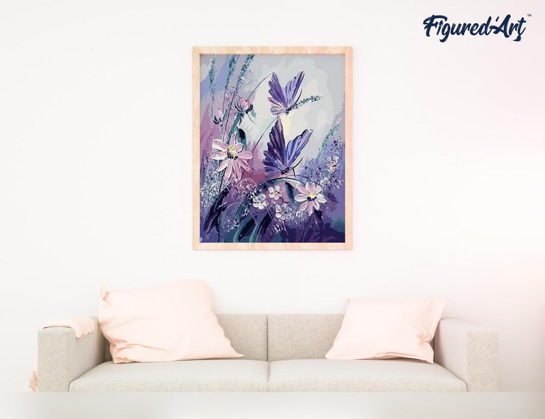 Figured'Art Malen Nach Zahlen Erwachsene Mit Rahmen Blumen und Schmetterlinge - Paint by Numbers Bas