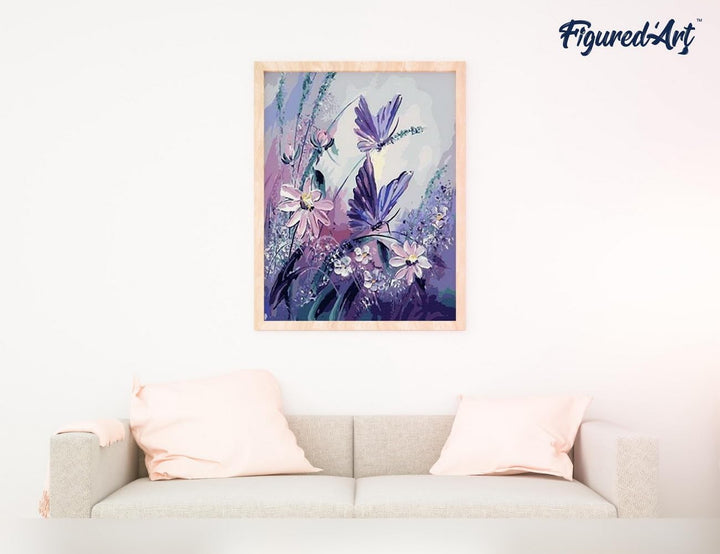Figured'Art Malen Nach Zahlen Erwachsene Mit Rahmen Blumen und Schmetterlinge - Paint by Numbers Bas