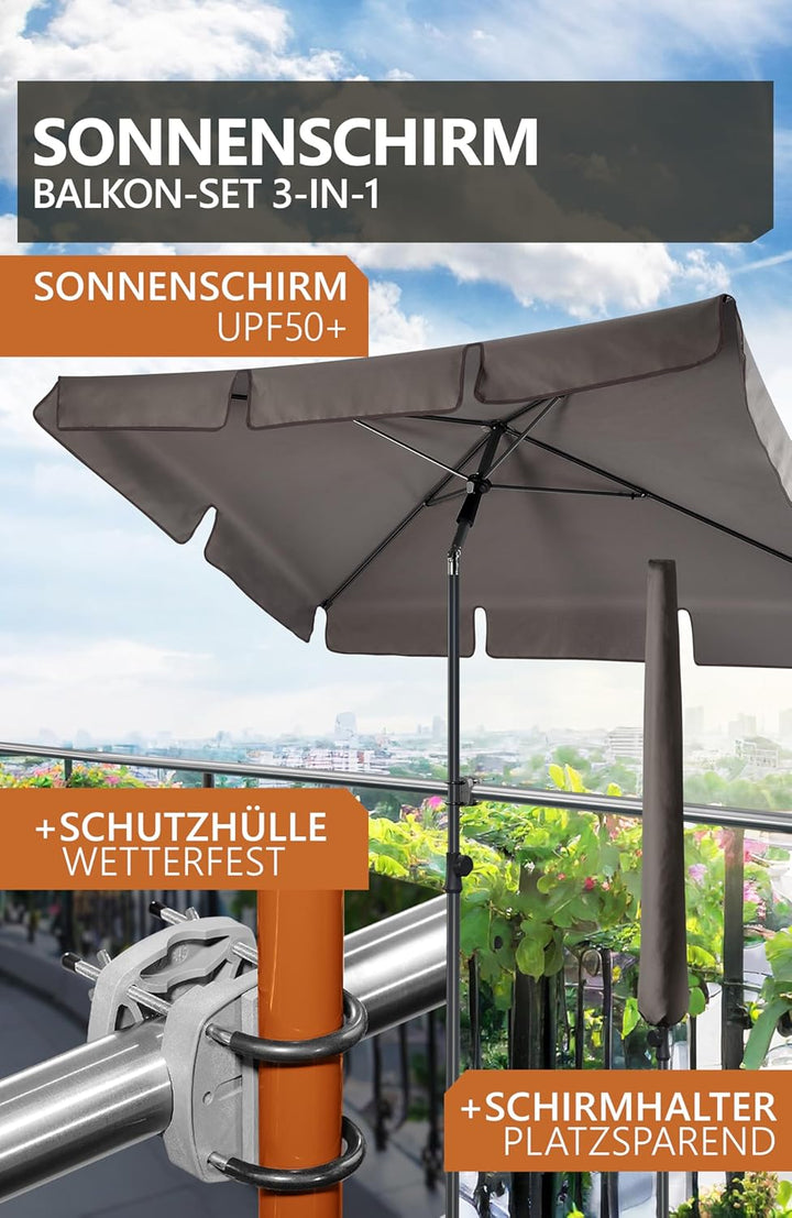 4smile Sonnenschirm Balkon SunnyShade Plus, Sonnnenschutz Balkon SET 3-in-1, Anthrazit - UV50+ Sonne