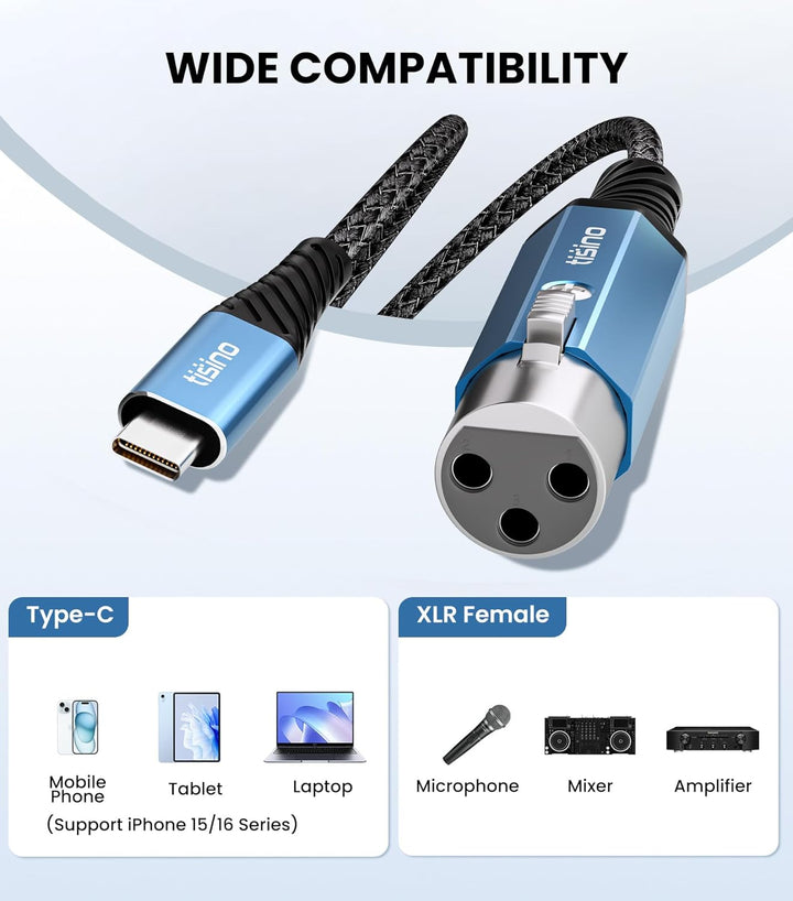 Tisino XLR auf USB C Mikrofonkabel, Upgraded Hi-Fi Audio Recording Kabel USB C Mikrofonkabel für dyn