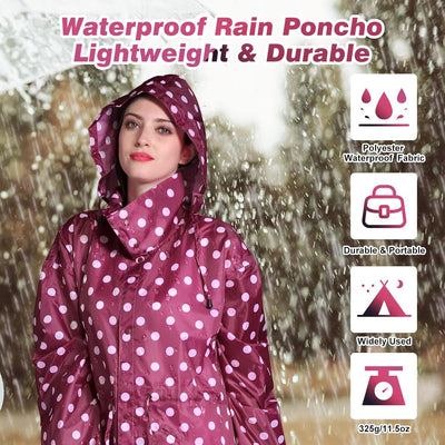 LAMA Stilvoller langer Regenmantel Unisex Regenponcho mit Wasserdichte Pattentasche Kapuze Tunnelzug