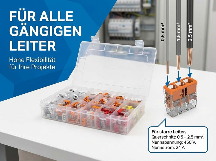 Verbindungsklemmen Set 100 Stück – enthält Original WAGO Klemmen Set Serie 2273 (2-,3-,4-, 5 polig)