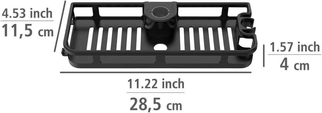WENKO Duschablage Mod. Libertà Schwarz, Duschregal mit Haken und Duschkopfhalter aus Kunststoff, Anb