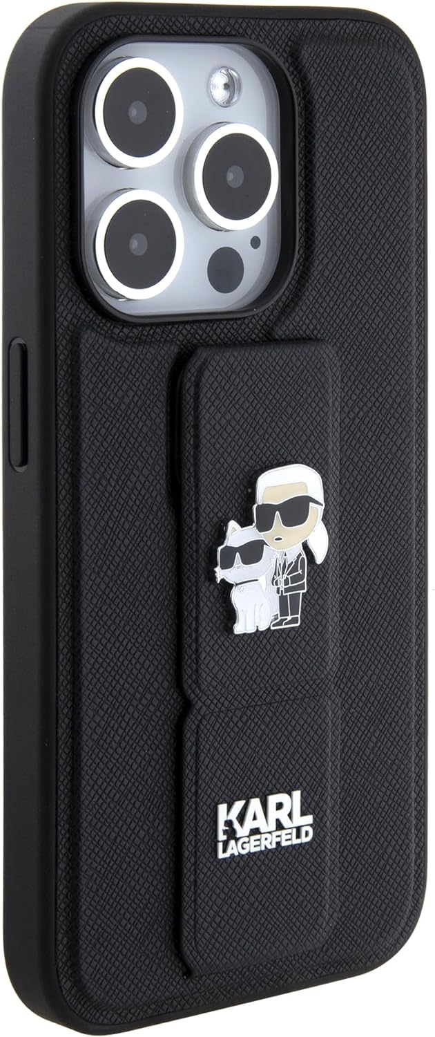 CG Movie Karl Lagerfeld Schutzhülle für iPhone 15 Pro Max, Saffiano-Leder, Schwarz, Schwarz