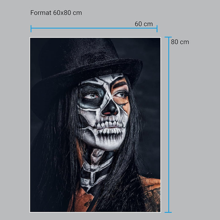 wandmotiv24 Poster als Wanddeko, Grösse 80x60cm, Model mit Totenkopf Makeup, Schminke, Hut, Frau, Mo
