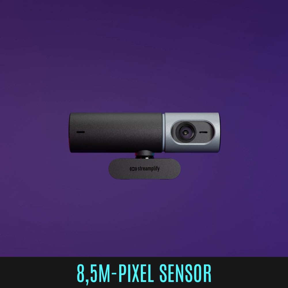 Streamplify CAM PRO 4K Webcam, 105° Weitwinkel, 8,5M Pixel Sensor, Eingebaute Stereo-Mikrofone, Auto
