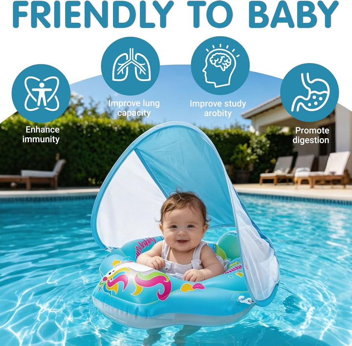 Aufblasbarer Baby Schwimmring, Swimming Float mit Baldachin und Sicherheitssitz, Niedliches Rosa Pfe
