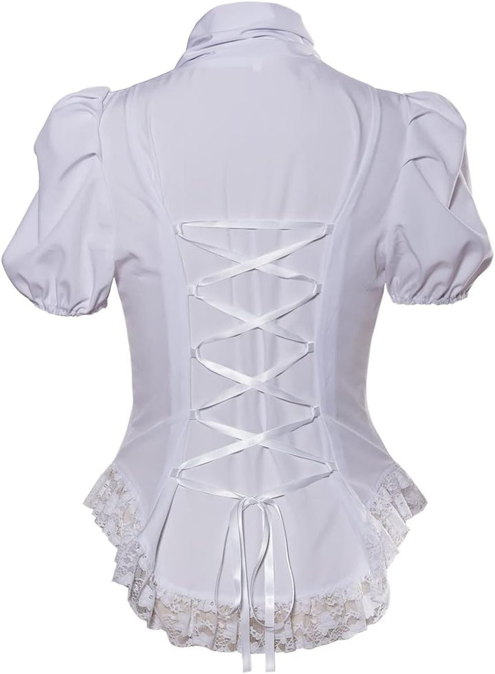 Damen Viktorianisches Korsett Tops Shirts Gothic Steampunk Schnür Bluse