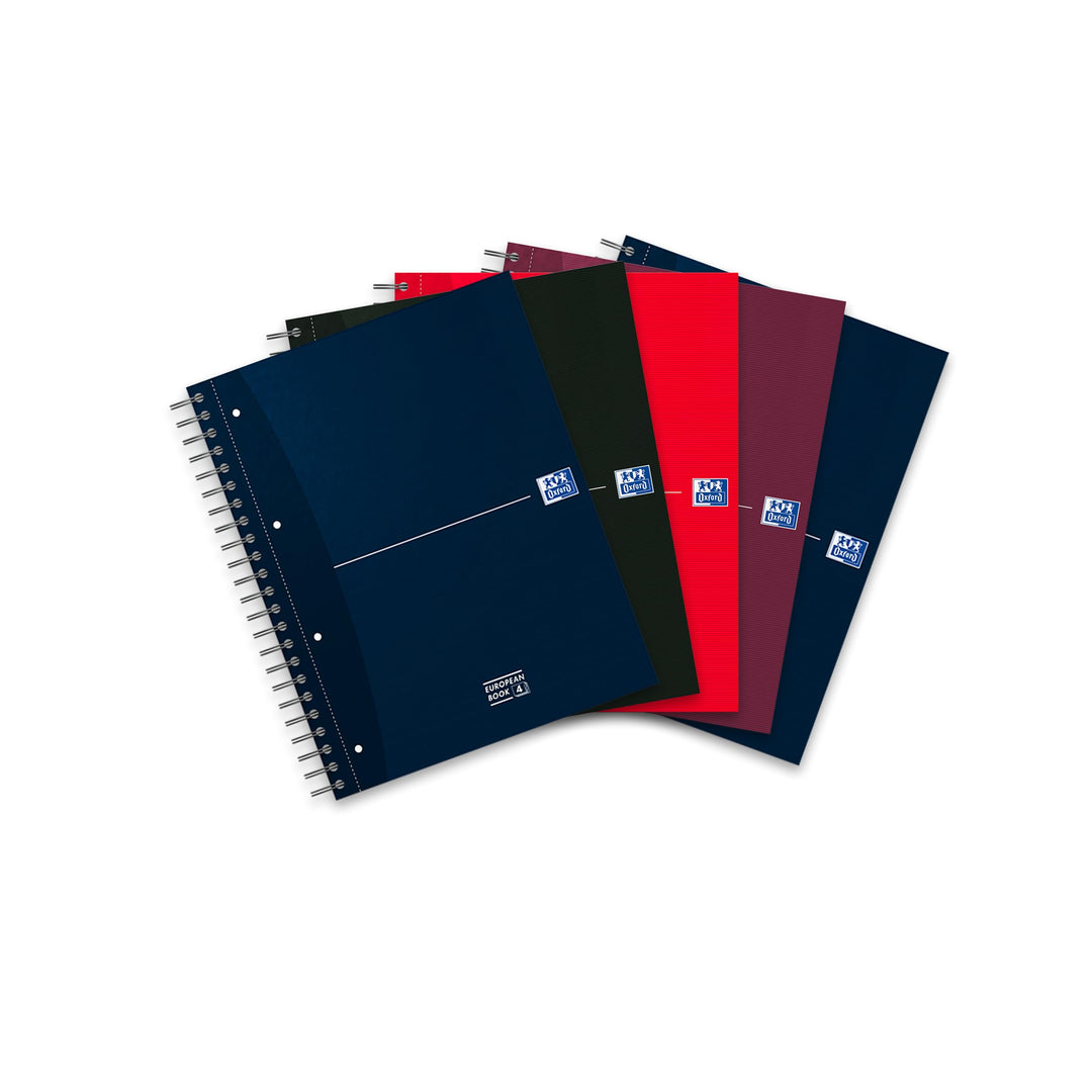 Oxford Collegeblock A4, kariert, 240 Seiten, European Book, 3 Register, 4 Farben, 5 Stück, A4, karie