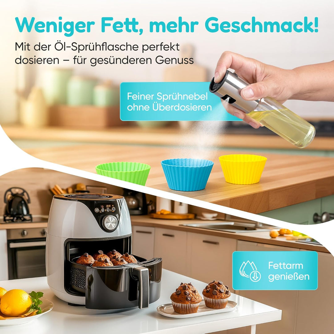 Heissluftfritteuse Zubehör, Airfryer Zubehör, 18 Teile Set. Mit Backform, 100 x Backpapier, Ölsprühe