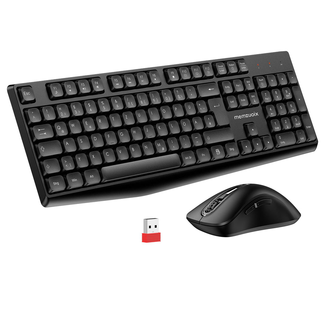 QWERTZ Kabelloses Tastatur Maus Set, Full Size 105-Tasten Tastatur mit Nummernblock, 2.4GHz Funk mit