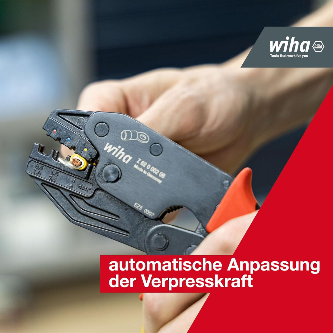 Wiha Crimpzange für isolierte Kabelschuhe und Kontakte I 0,5 - 6mm² I automatische Anpassung der Pre